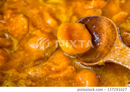 Apricot jam cooked in a bowl Apricot jam cooked in a bowl 137291027