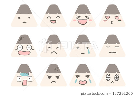 可愛的人物臉部表情圖示集（三角形、簡約、扁平化） 137291260
