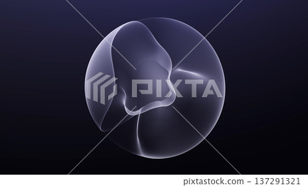 Minimal gray purple abstract plasma sphere with smooth flowing light structure forming futuristic digital orb on dark gradient background. Elegant soft luminous shape. 137291321