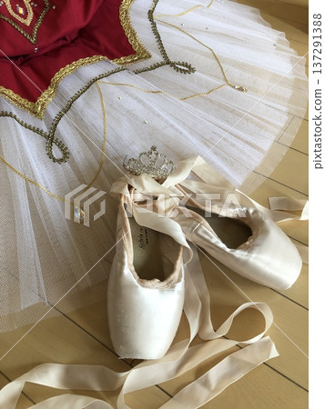 Ballet pointe shoes and costumes waiting for the performance 137291388
