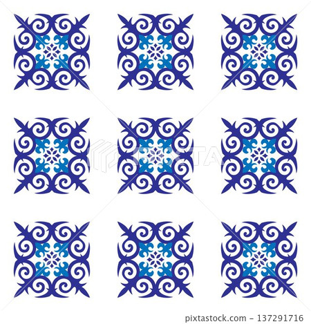 Turkish ornament. Mediterranean seamless wallpaper. Ethnic background. Moroccan tile mosaic. Spanish porcelain. Talavera pattern. Azulejos portugal. Ceramic tableware, folk print. Spanish pottery. Turkish ornament. Mediterranean seamless wallpaper. Ethnic background. Moroccan tile mosaic. Spanish porcelain. Talavera pattern. Azulejos portugal. Ceramic tableware, folk print. Spanish pottery. 137291716