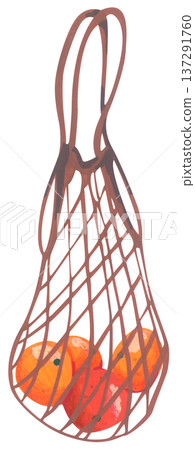 Hand Drawn Mesh Bag with Oranges Illustration Hand Drawn Mesh Bag with Oranges Illustration 137291760