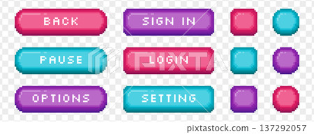 8bit retro pixel art buttons, interface menu icons or old video game symbols 8bit retro pixel art buttons, interface menu icons or old video game symbols 137292057