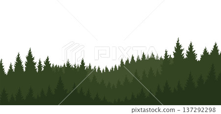 Mountains silhouettes landscape background. Rocky panorama with mountains skyline and pine tree forest. Scenery with slopes, vector cartoon illustration Mountains silhouettes landscape background. Rocky panorama with mountains skyline and pine tree forest. Scenery with slopes, vector cartoon illustration 137292298
