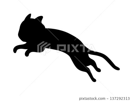 Cat silhouette. Black cat shape isolated on white background. Hand drawn illustration, flat design. Vector kitty jumps Cat silhouette. Black cat shape isolated on white background. Hand drawn illustration, flat design. Vector kitty jumps 137292313