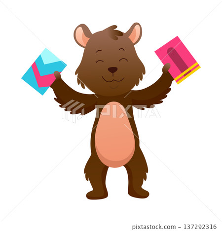Animal reading book and studying, cute baby bear. Kid character reading book. Cartoon symbol for school education and library. Vector illustration for children 137292316