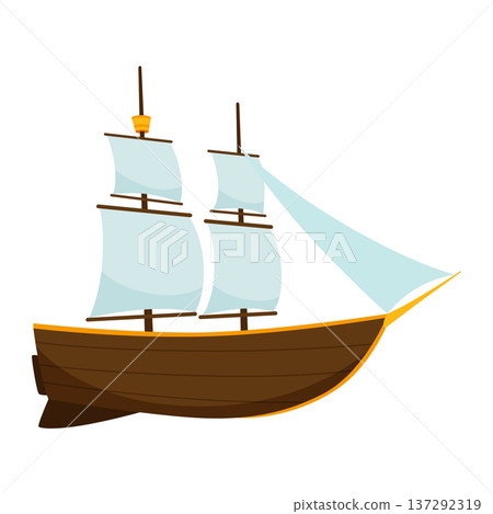 Yachts, sailboat or sailing ship. Cruise travel company icon design. Stylized cartoon pirate ship. Vector old vessels 137292319