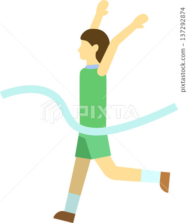 Illustration of a male runner cutting the finish line Illustration of a male runner cutting the finish line 137292874