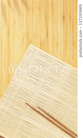 Bamboo Texture Background With Sushi Mat And Chopsticks For Product Presentation Bamboo Texture Background With Sushi Mat And Chopsticks For Product Presentation 137293669