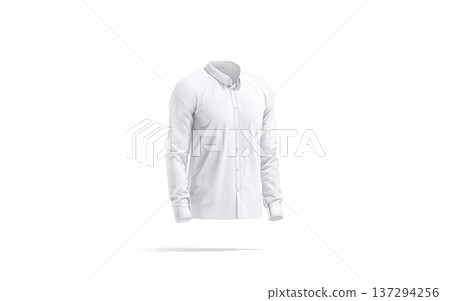 Blank white classic shirt mockup png, transparent background, 3d rendering. Empty elegant clothing for dress code mock up cut out. Clear classy garment with long sleeve for office outfit template. 137294256