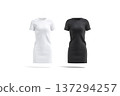 Blank black and white cloth dress mock up set png, transparent background, 3d rendering. Empty female evening wear or outfit mockup cut out. Clear textile basic or cocktail clothing template. 137294257