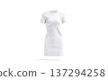 Blank white cloth dress mockup png, transparent background, 3d rendering. Empty woman cotton midi gown or long t-shirt mock up cut out. Clear casual jersey elegant clothes with sleeve template. 137294258