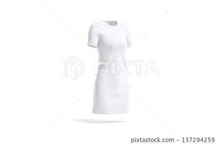 Blank white cloth dress mock up png, transparent background, 3d rendering. Empty model knitwear tee-shirt mockup, cut out. Clear women textile or cotton clothing for elegant catalog template. 137294259