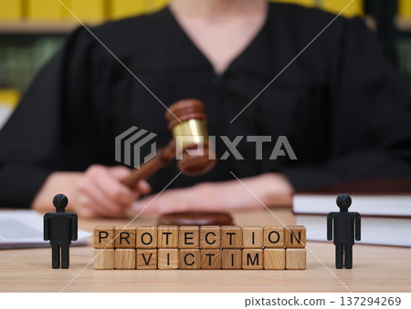 Justice is served as the judge rules on protection for a victim in a courtroom setting Justice is served as the judge rules on protection for a victim in a courtroom setting 137294269