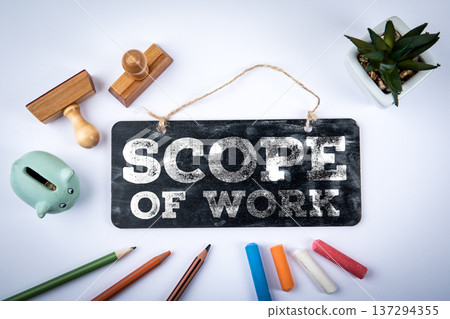 Scope Of Work Project Definition Concept On Hanging Chalkboard Sign 137294355