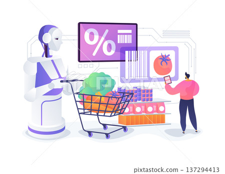Personal Shopping Assistant Robot abstract concept vector illustration. Personal Shopping Assistant Robot abstract concept vector illustration. 137294413