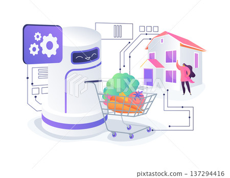 Automated Grocery Delivery Robot abstract concept vector illustration. Automated Grocery Delivery Robot abstract concept vector illustration. 137294416