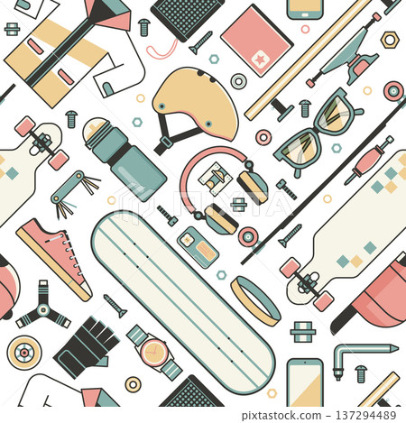 Skateboard Lifestyle Pattern with Riding Icons 137294489