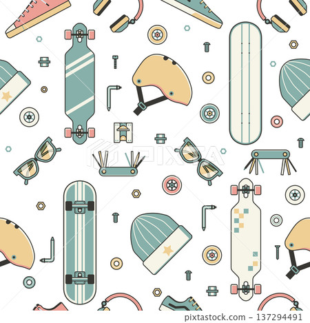Skateboard Lifestyle Pattern with Riding Icons 137294491
