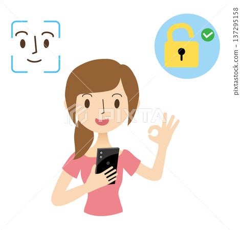 一名女子正在使用臉部辨識技術解鎖她的智慧型手機 137295158