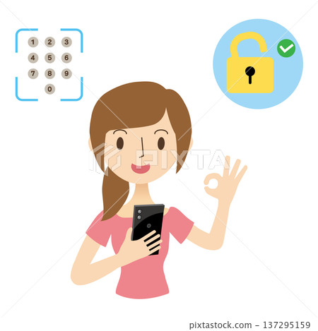 一名女子正在使用密碼解鎖她的智慧型手機 137295159