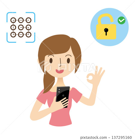 一名女子正在使用圖案解鎖她的智慧型手機 137295160