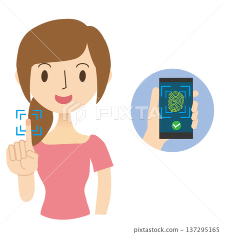Woman using index finger for fingerprint authentication, smartphone approval image 137295165