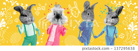 Bright composition with rabbit characters on yellow background festive banner. 137295638