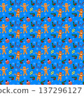 Gingerbread man and woman Christmas cookie pattern. Winter holiday season decoration for packaging, fabric, or greeting card. New Year celebration. 137296127