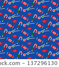 Seamless pattern with candy cane, lollipop, and wrapped candy. New Year and Christmas sweets. Winter holiday greeting card design. 137296130