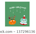 Cute cartoon cat and dog heads in festive attire for Christmas holiday greeting card design or holiday poster. 137296136