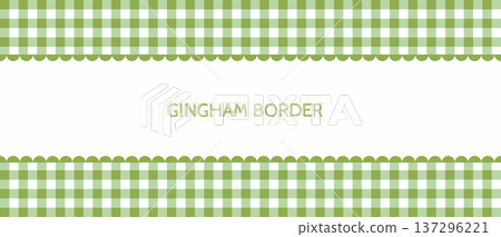 Green gingham vector border with scalloped edge and copy space for Easter cooking recipes, spring and summer minimal pastel background Green gingham vector border with scalloped edge and copy space for Easter cooking recipes, spring and summer minimal pastel background 137296221