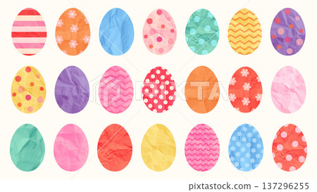Colorful Easter eggs, vector paper shapes in different colors and textures, scrapbook graphic design elements for spring greeting cards, brochures and banners 137296255