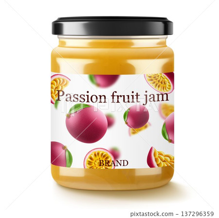 Glass jar with sea plum jam isolated on white background. Jar of marmalade from juicy blue plums. Fresh berries with leaves. Organic food. Label mockup for jam. Stock vector illustration Glass jar with sea plum jam isolated on white background. Jar of marmalade from juicy blue plums. Fresh berries with leaves. Organic food. Label mockup for jam. Stock vector illustration 137296359