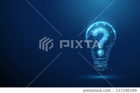 3d light bulb with question mark inside. Idea inquiry, creative problem exploration, brainstorming uncertainty, innovation challenge, conceptual questioning concept. 137296399