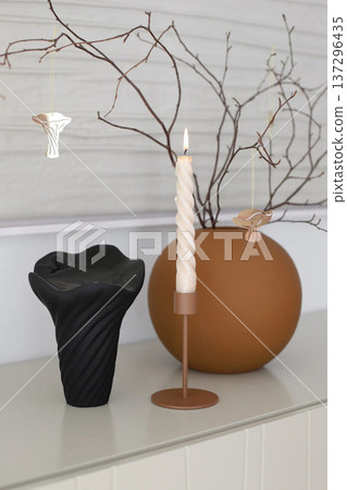 Spring Tree Branches in Clay Pot with Hanging Mushroom Ornament Spring Tree Branches in Clay Pot with Hanging Mushroom Ornament 137296435