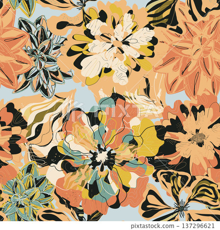 seamless pattern with tropical flowers seamless pattern with tropical flowers 137296621