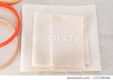 Various embroidery fabrics and embroidery hoops 137296866