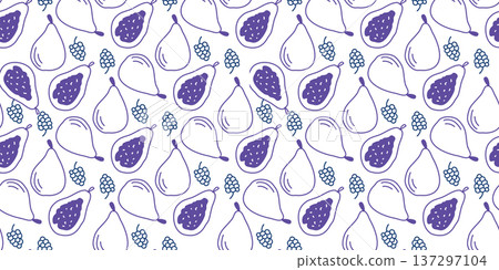 Hand drawn figs and blackberries seamless pattern 137297104
