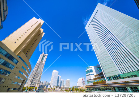 Yokohama cityscape, Japan, March 4th. View of Yokohama City Hall, the ropeway, Yokohama Landmark Tower, etc. Yokohama cityscape, Japan, March 4th. View of Yokohama City Hall, the ropeway, Yokohama Landmark Tower, etc. 137297203