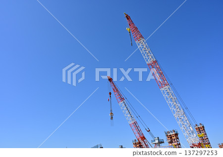 Crane being used for bridge construction Crane being used for bridge construction 137297253
