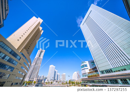 Yokohama cityscape, Japan, March 4th. View of Yokohama City Hall, the ropeway, Yokohama Landmark Tower, etc. Yokohama cityscape, Japan, March 4th. View of Yokohama City Hall, the ropeway, Yokohama Landmark Tower, etc. 137297255