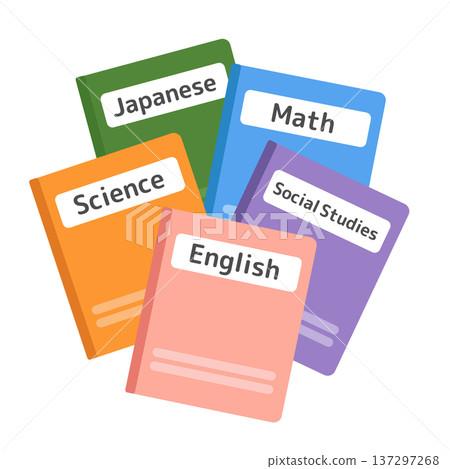 Illustration set of five English-language subject notebooks Illustration set of five English-language subject notebooks 137297268
