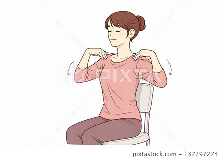 一幅女性緩解肩部緊張的插圖 - 生成式人工智慧 137297273