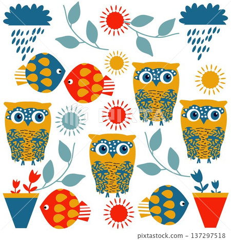 Abstract owls vector seamless pattern Abstract owls vector seamless pattern 137297518