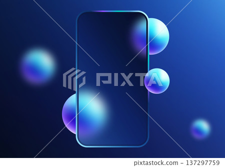 Vertical glass panel with gradient spheres abstract dark background 137297759