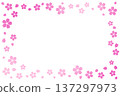 A simple frame of cherry blossoms with a gradient from dark pink to light pink 137297973