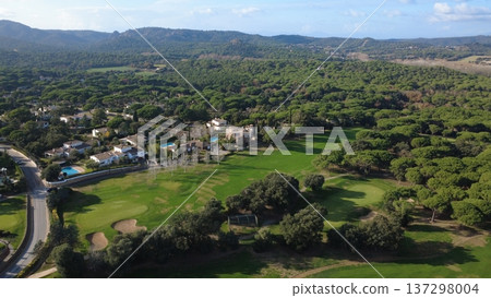 Aerial View of Green Golf Course Landscape 137298004