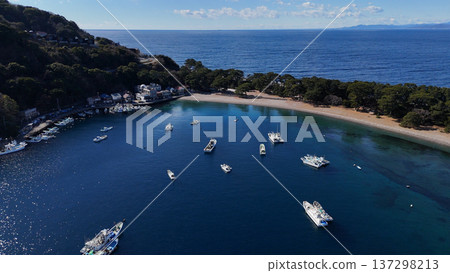 Mihama Cape and fishing boats in Toda Bay - Numazu City, Shizuoka Prefecture, Japan Mihama Cape and fishing boats in Toda Bay - Numazu City, Shizuoka Prefecture, Japan 137298213