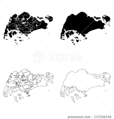 Singapore Outline and Solid Fill Map Set. 137298348